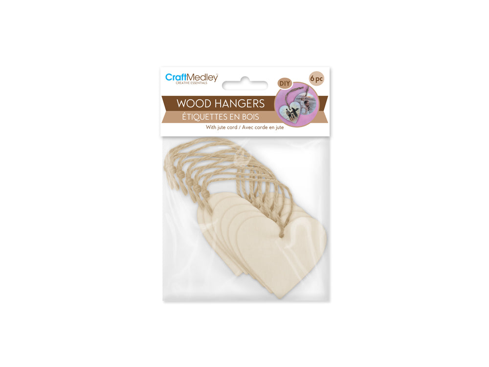 Craftwood: DIY 6cm Ornament/Tags 6pc w/Jute Hanger A) Heart
