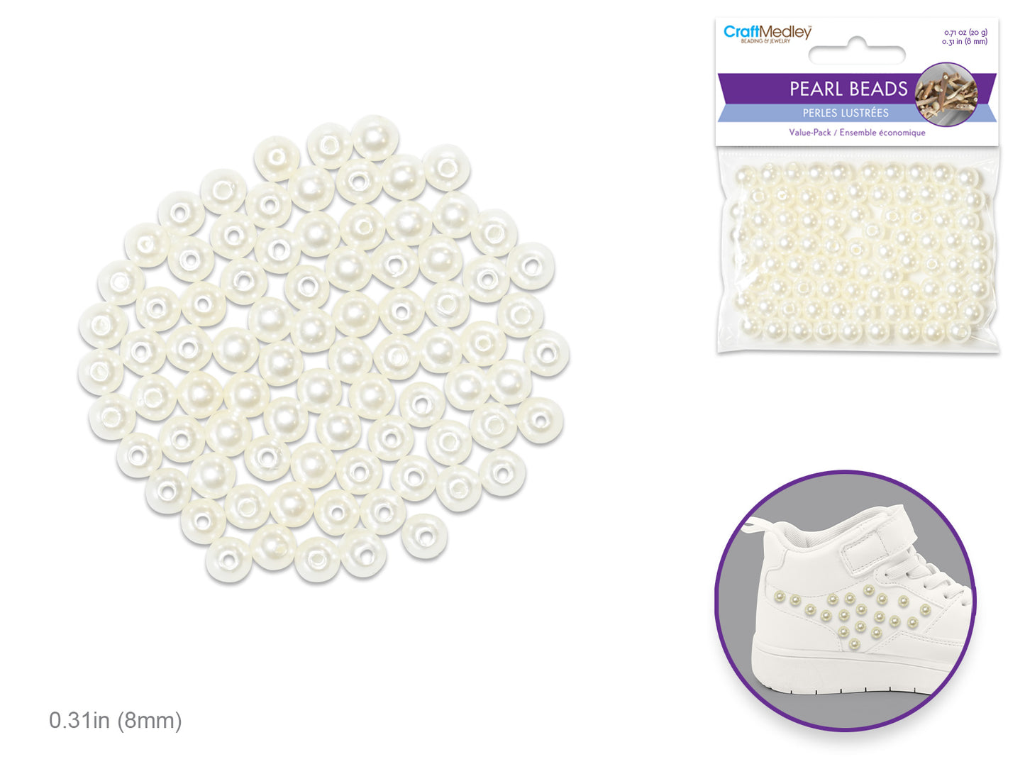 Pearl Beads: Acrylic Sleek Ivory Value-Pack E) 8mm~ 80pc
