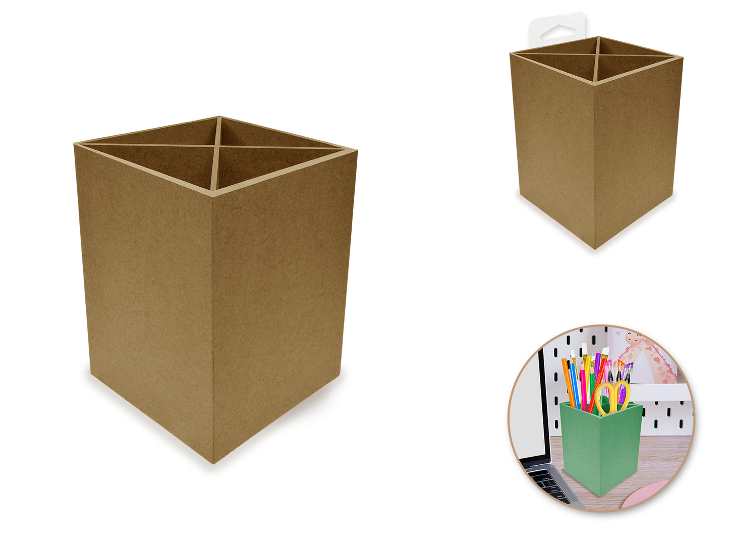 Wood Craft: Natural 3"x4" Desk Organizer 4-Comp MDF