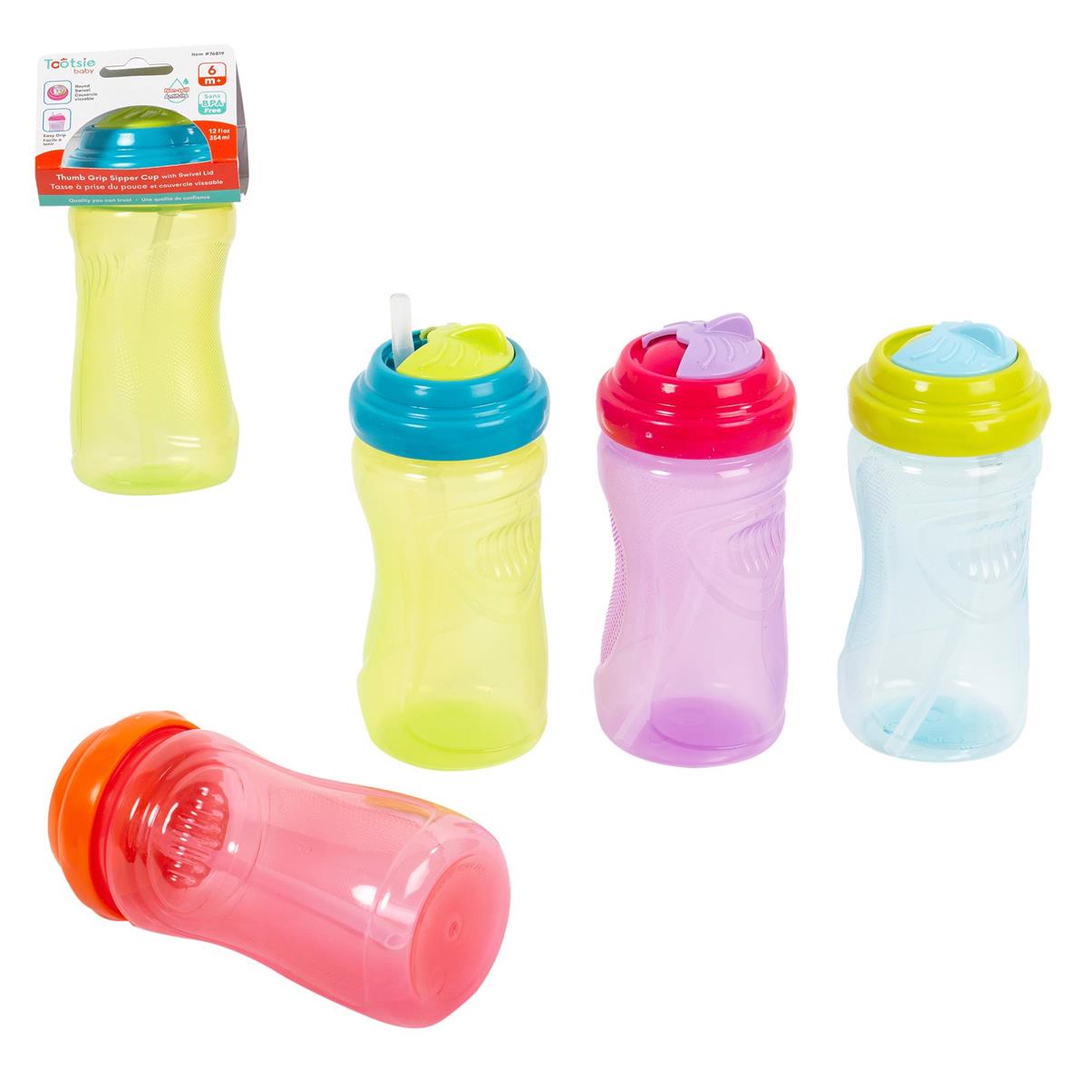 Tootsie Baby,12oz Thumb Grip Sipper Cup w/ Round Swivel, 4/c, header
