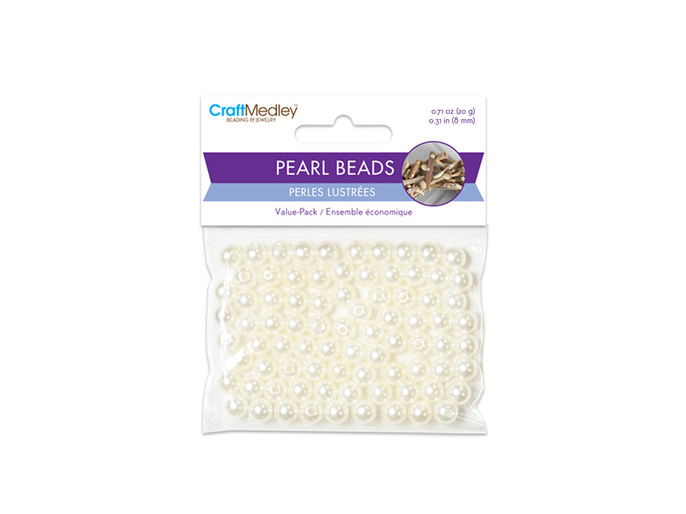 Pearl Beads: Acrylic Sleek Ivory Value-Pack E) 8mm~ 80pc