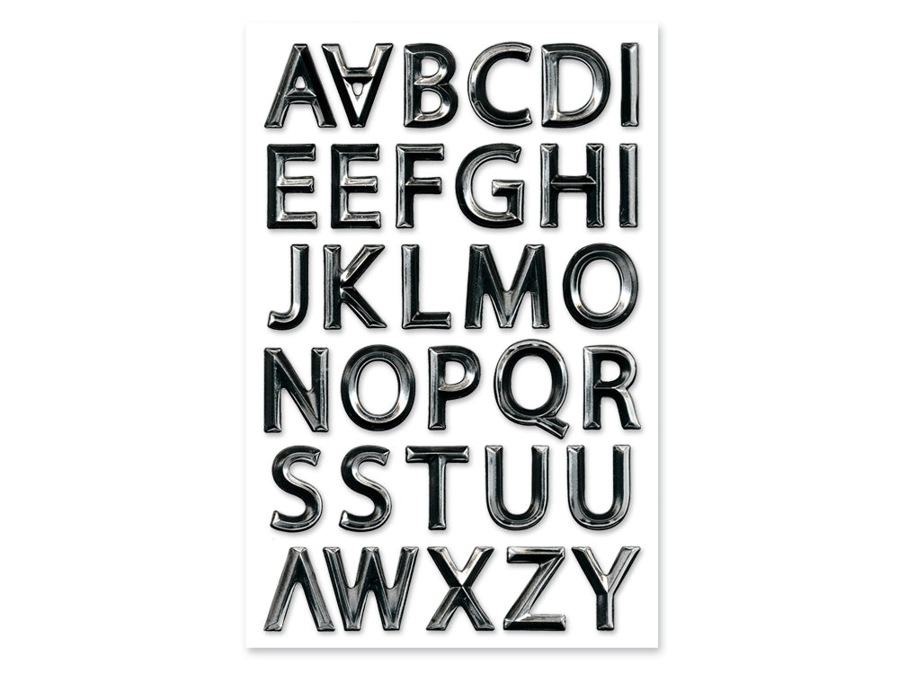 Paper Craft Sticker: 5.7"x9.8" 3D Alpha PVC D) Black w/Silver Foil