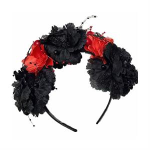 Party Gear Hween Headband w/ Black/Red Flowers, CHT