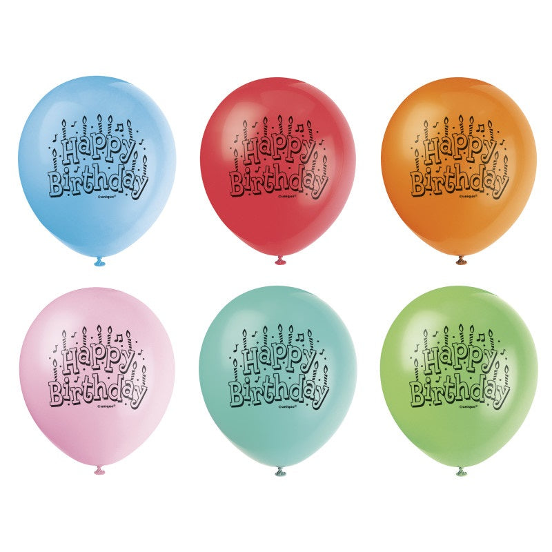 Helium filled - Assorted Color Happy Birthday 9" Latex Balloons