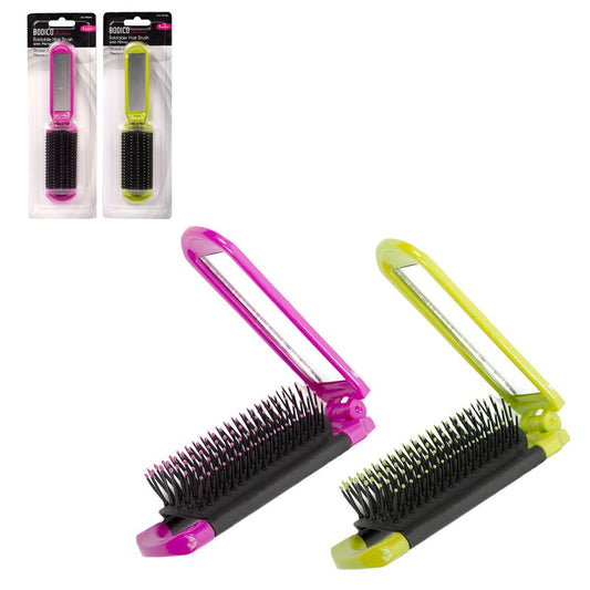 Bodico 8" Foldable Hair Brush,  w/ Mirror, 2 col., b/c