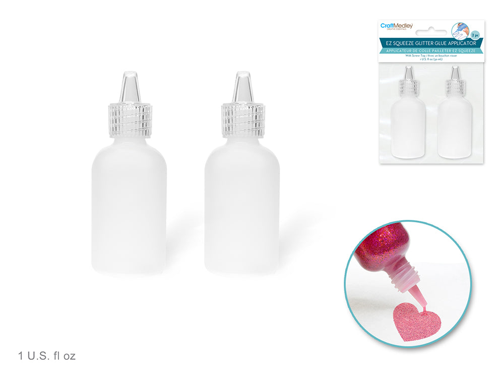 Plastic Bottle: 30ml EZ-Squeeze Glitter Glue Applicator 2pc w/Screw-Top