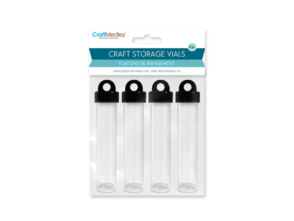 Craft/Bead Storage: 4" Round Tube Vials w/Screw Hang Cap x4