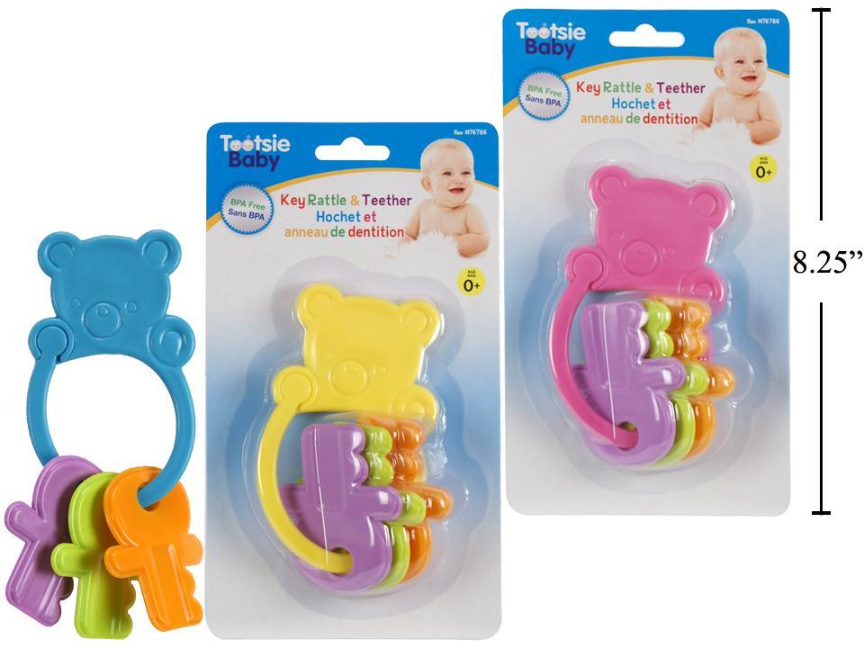 Tootsie Baby, Bear Keys Rattle Teether, 3 Col,blister card