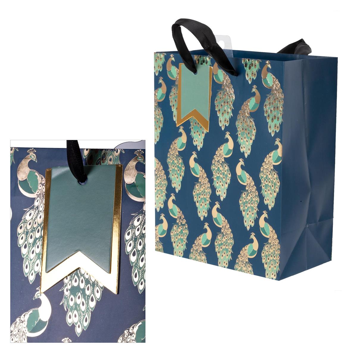Paper T. Gift Bag, Medium, Peacock, Matte/HS 157GSM, Dbl HS Tag +j-hook