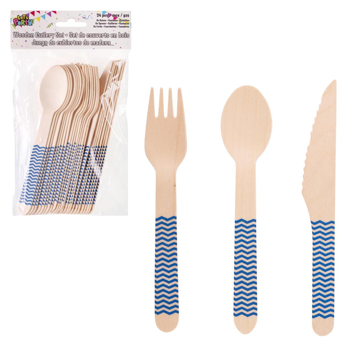 Let's Party 24pcs. Wooden Cutlery set. Blue