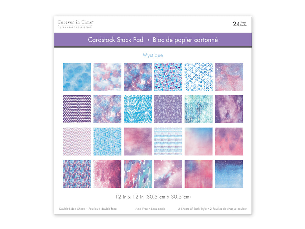 Cardstock: 12"x12" Themed Stack Pad x24 Double-Sided (24 Designs) 230GSM A) Mystique