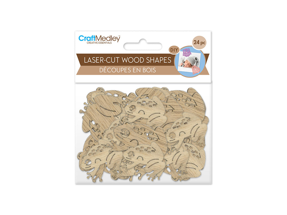 Wood Craft: 3cm+4cm Laser-Cut Ornate Wood Shapes 24pc B) Tree Frog