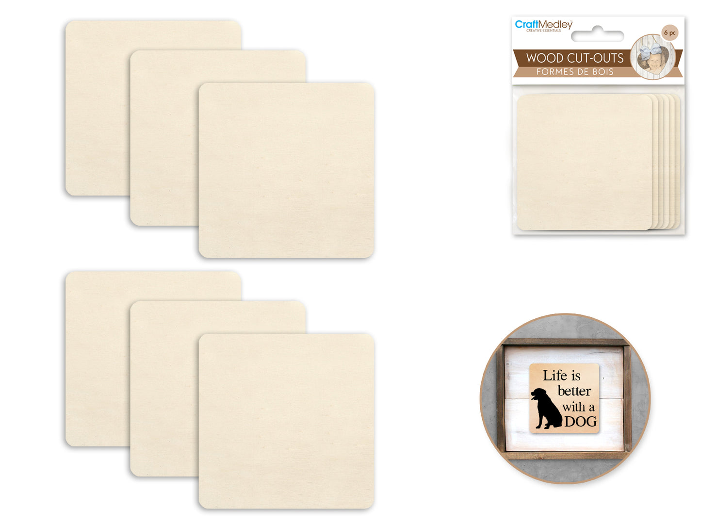 Craftwood: 6pc Wood Cut-Outs 7.1*7.1cm C) Square