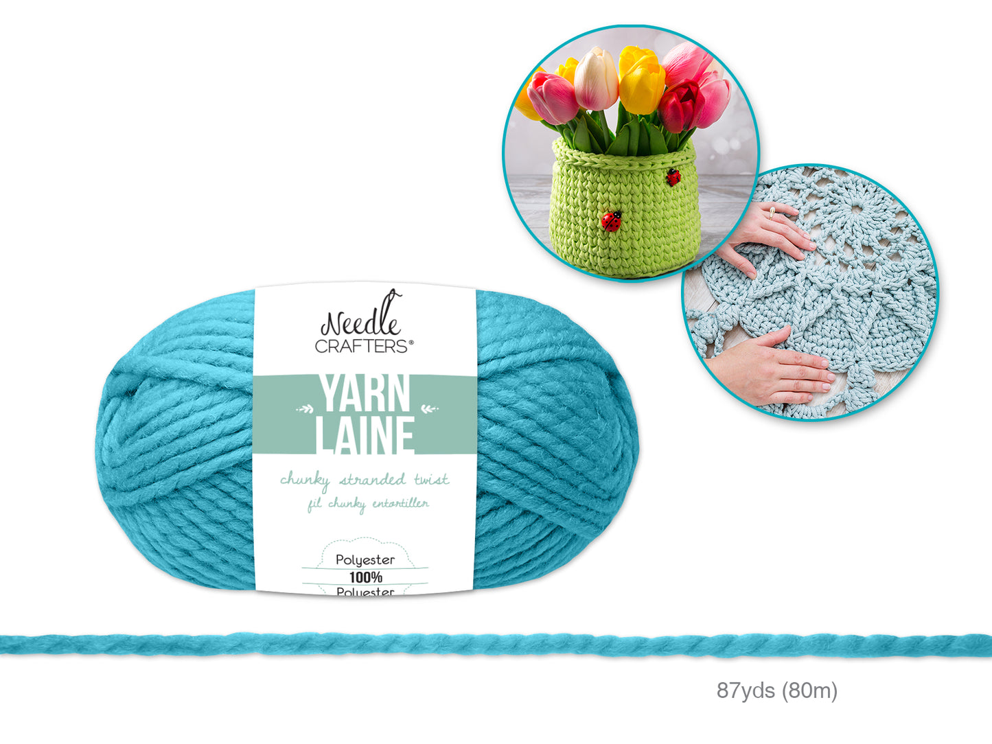 Needlecrafters: 100g Chunky Stranded Twist Poly Yarn F) Aqua