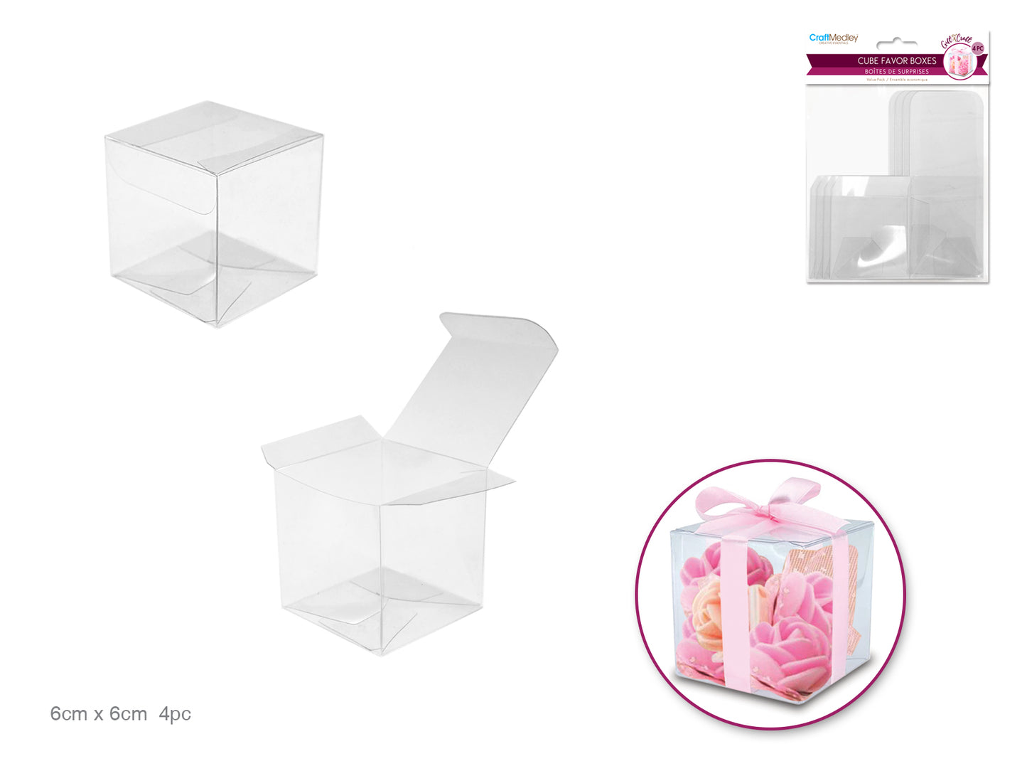 Gift Craft: PET Clear Cube Favor Box Value-Pack A) Sml 6cm 4pc