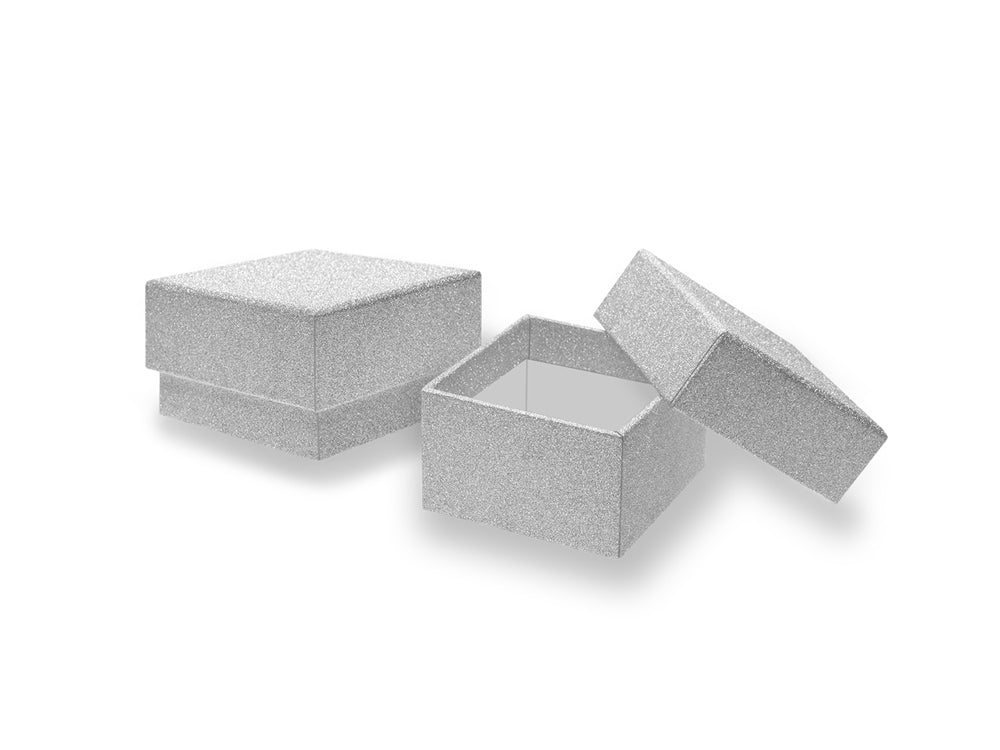 Gift Craft: 2.38"x2.38"x1.44" Heavy Duty Paper Favor Box x2 A) Silver Shimmer