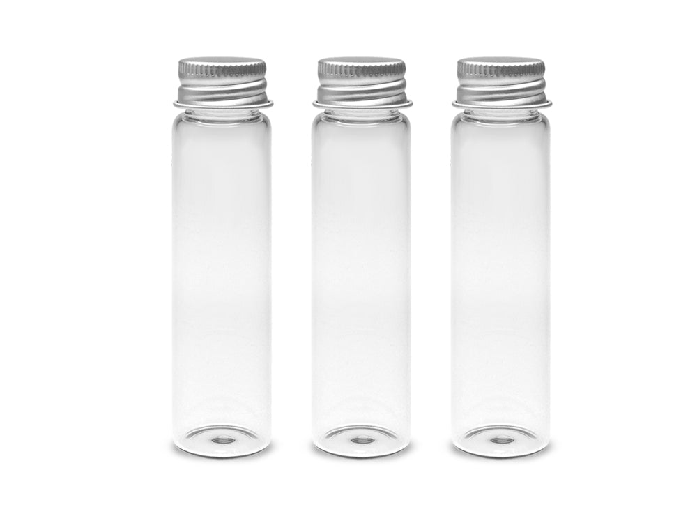 Glass Bottles: 22x95mm (0.85oz) Mini Containers w/Matte Aluminum Cap x3