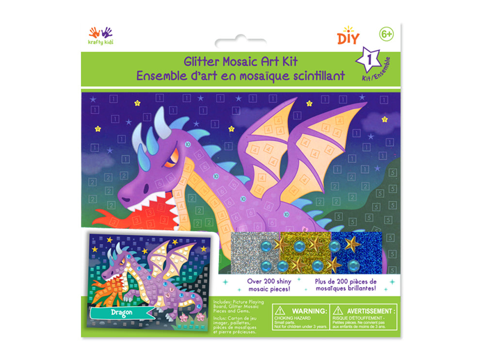 Krafty Kids Kit: DIY Glitter Mosaic Art Kit w/Gems E) Dragon