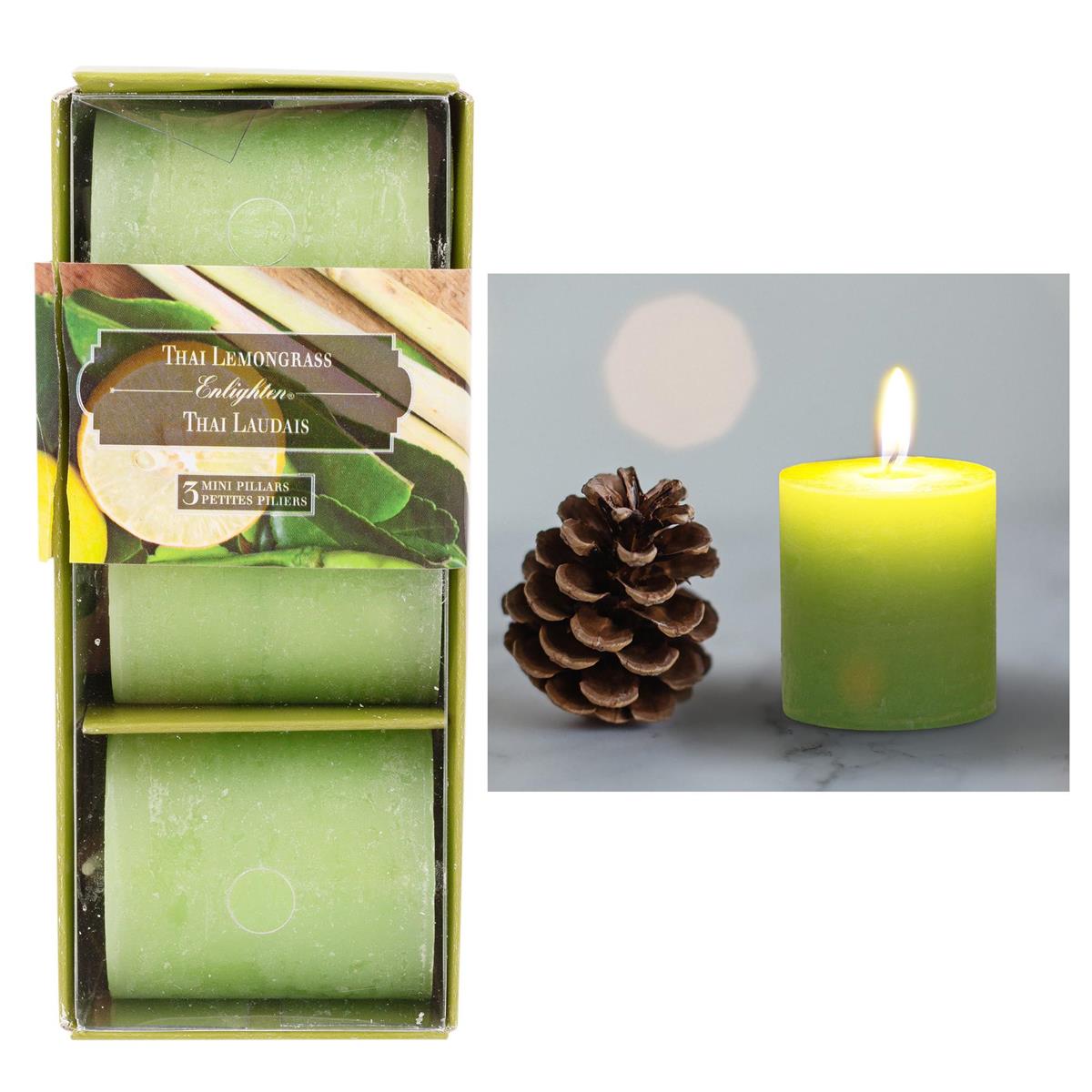KG Enlighten 3Pk 2" Min Pillars Scented, Thai Lemongrass (Az)