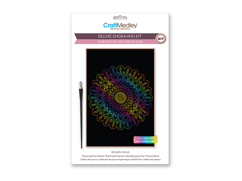 Craft Medley Kit: Deluxe Engraving Art DIY Kit D) Holographic~ Mandala