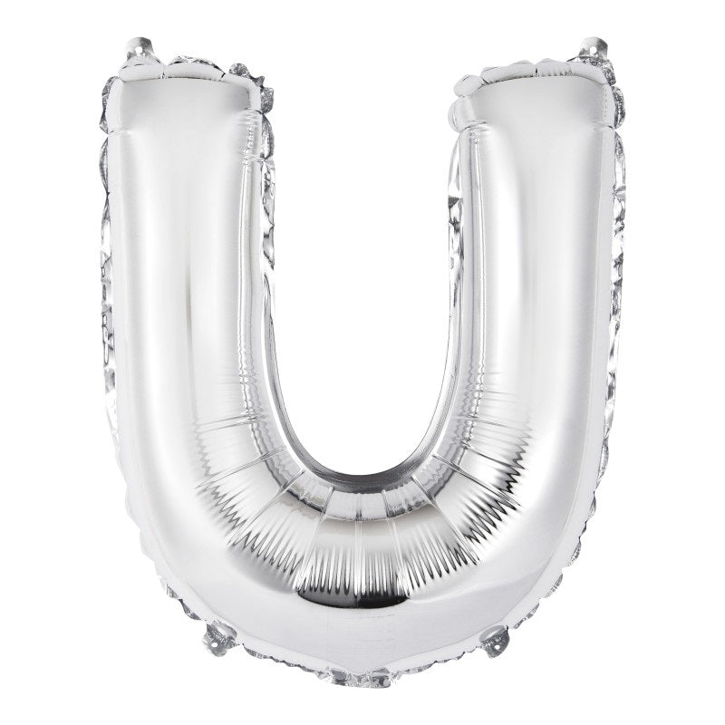 Silver Letter U Shaped Foil Balloon 14"  Packaged