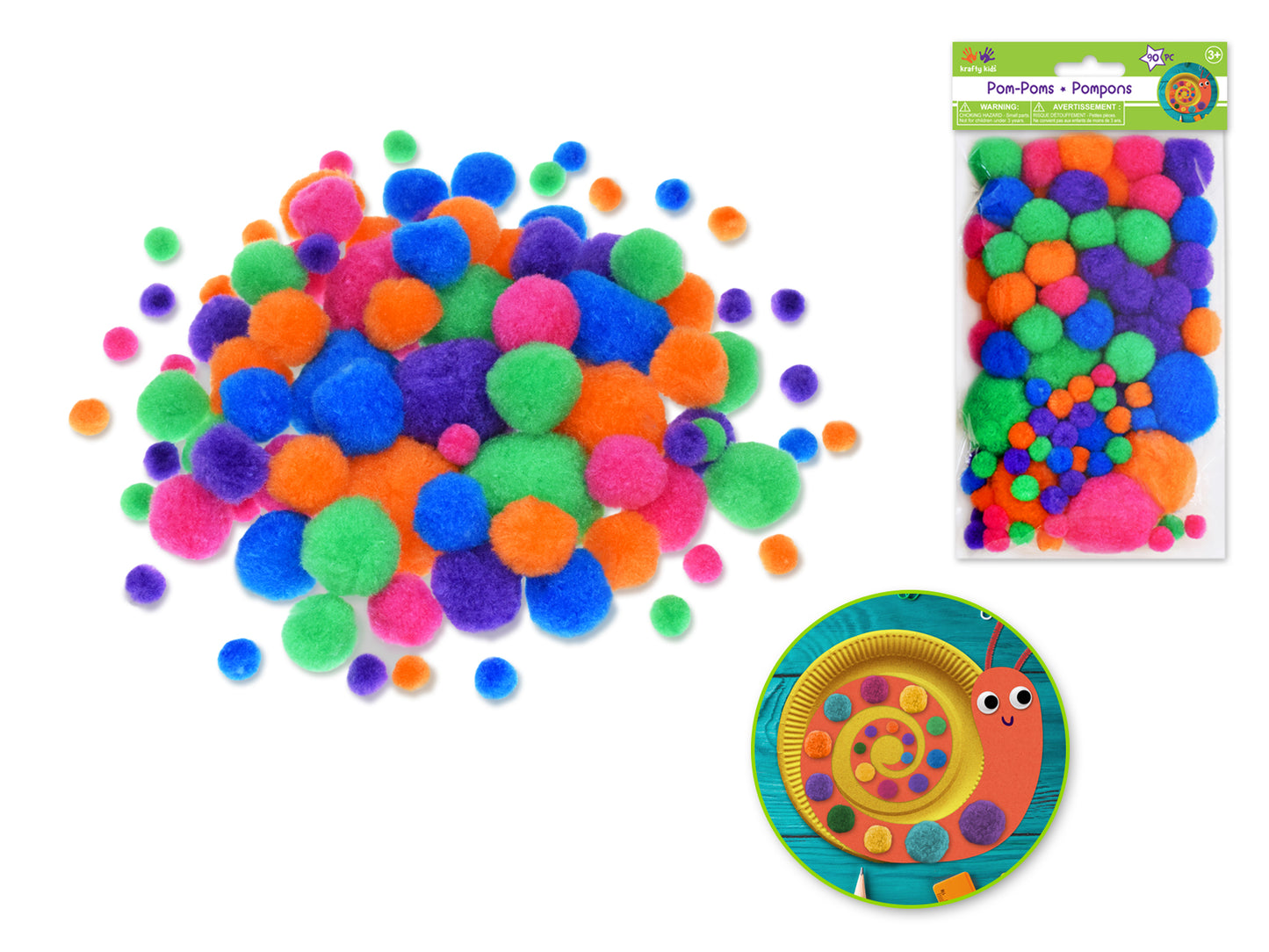 Krafty Kids: Pom-Poms Jumbo Pack x90 Asst Colors A) Glam