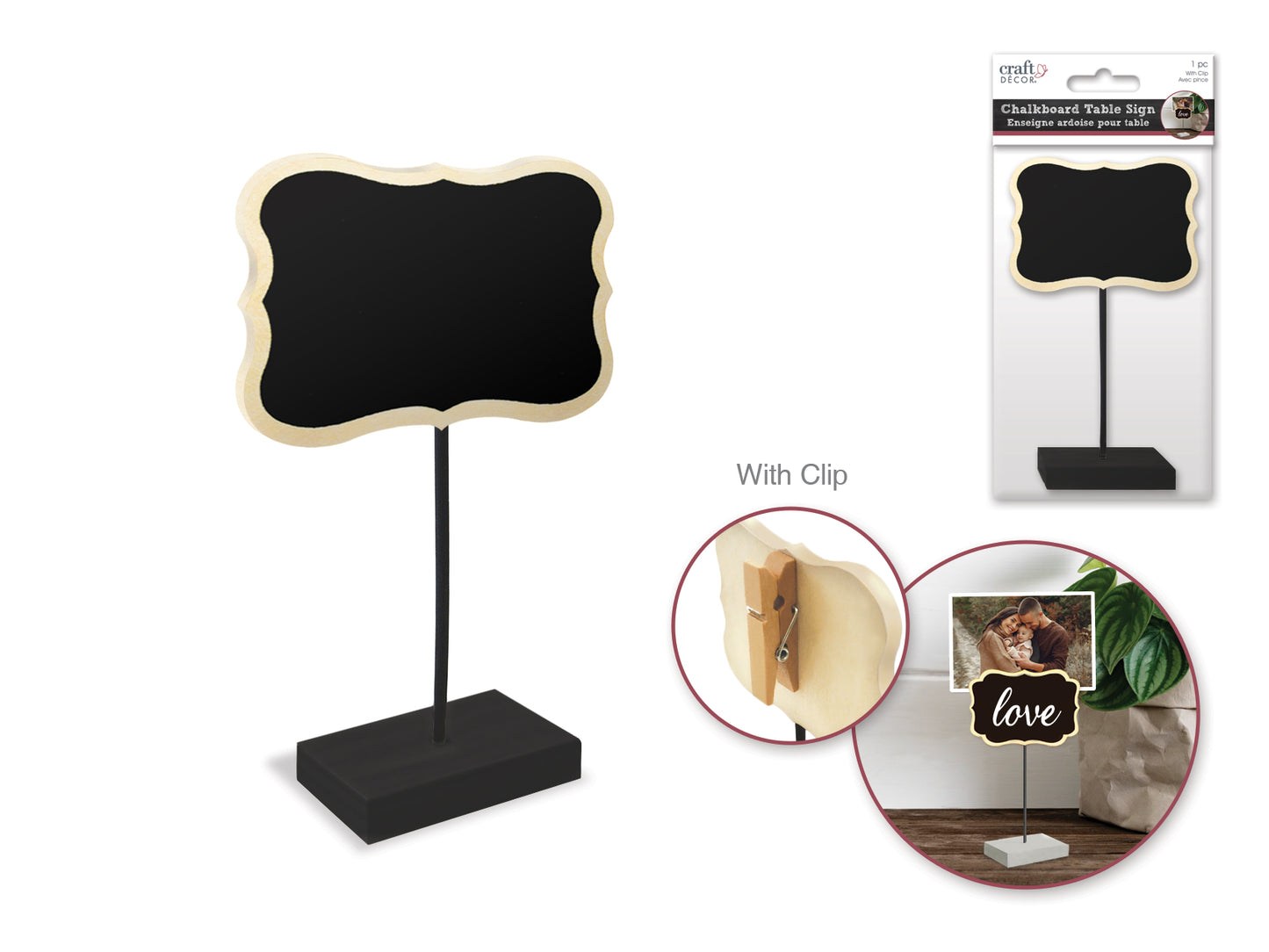 Craft Decor: Chalkboard Clip Sign Stand C) Bracket w/Natural Edge