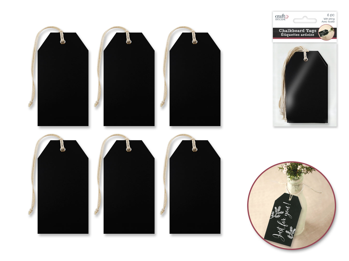 Craft Decor: Chalk-It-Up Tags w/Cord x6 A) Luggage Tags