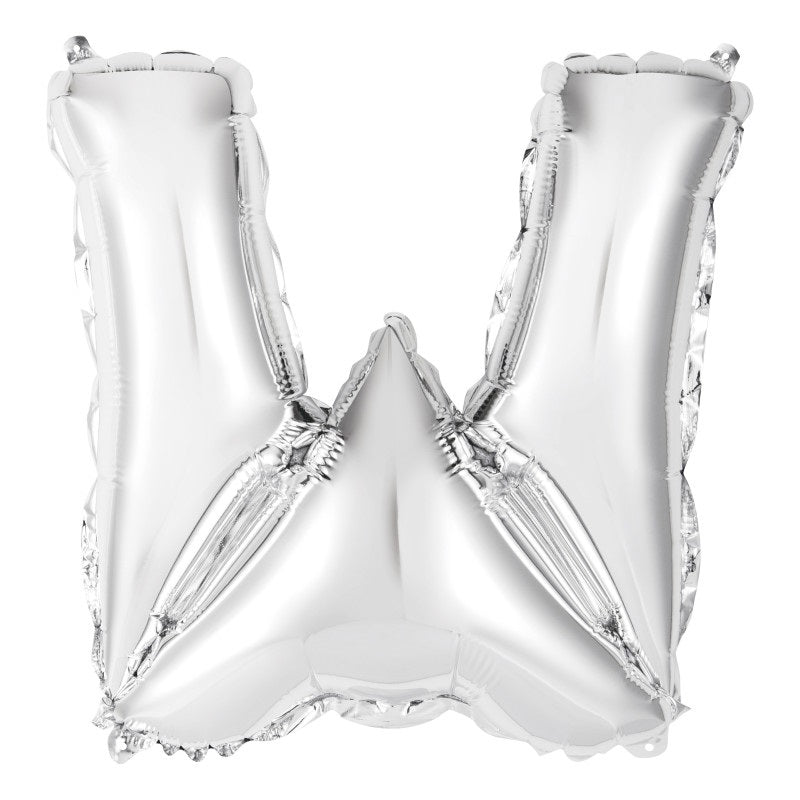 Silver Letter W Shaped Foil Balloon 14"  Packaged
