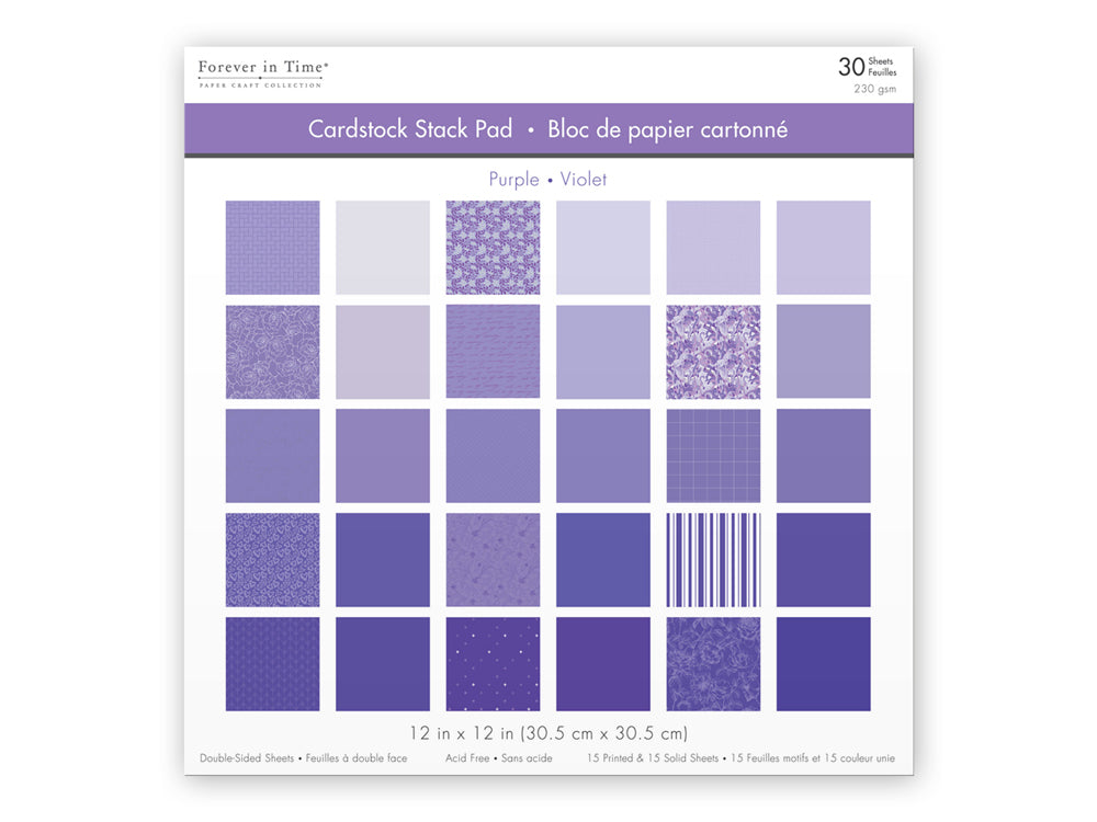 Cardstock: 12"x12" Color Theme Stack Pad x30 Double-Sided 230GSM A) Purple