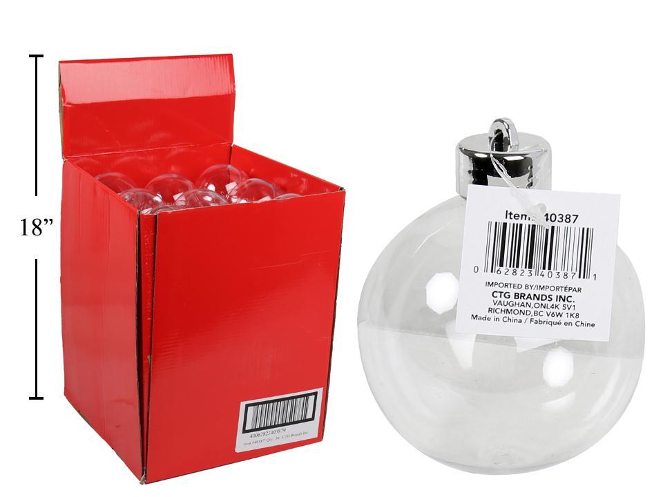 Xmas D.I.Y. 80mm Clear Plastic Ball Ornament, Hangtag, 36/PDQ