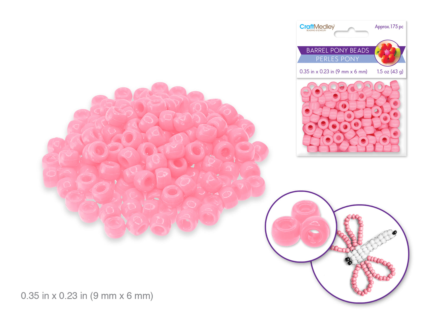 Pony Beads: 9mmx6mm Barrel Standard x175 N) Light Pink