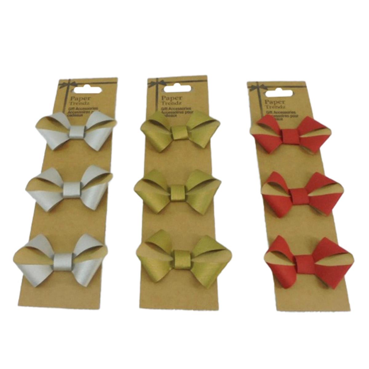 Paper T. 3pk Matte/Kraft Handmade Bows, 3/S, card