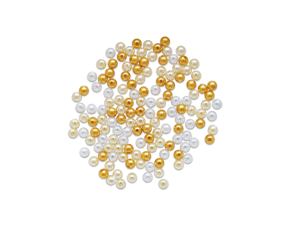 Pearl Beads: 8mm Gloss Tri-Colormix 35gms D) Gold