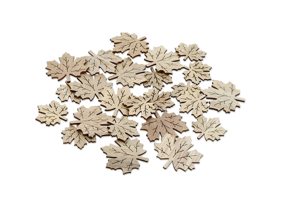 Wood Craft: 3cm+4cm Laser-Cut Ornate Wood Shapes 24pc C) Maple Leaf