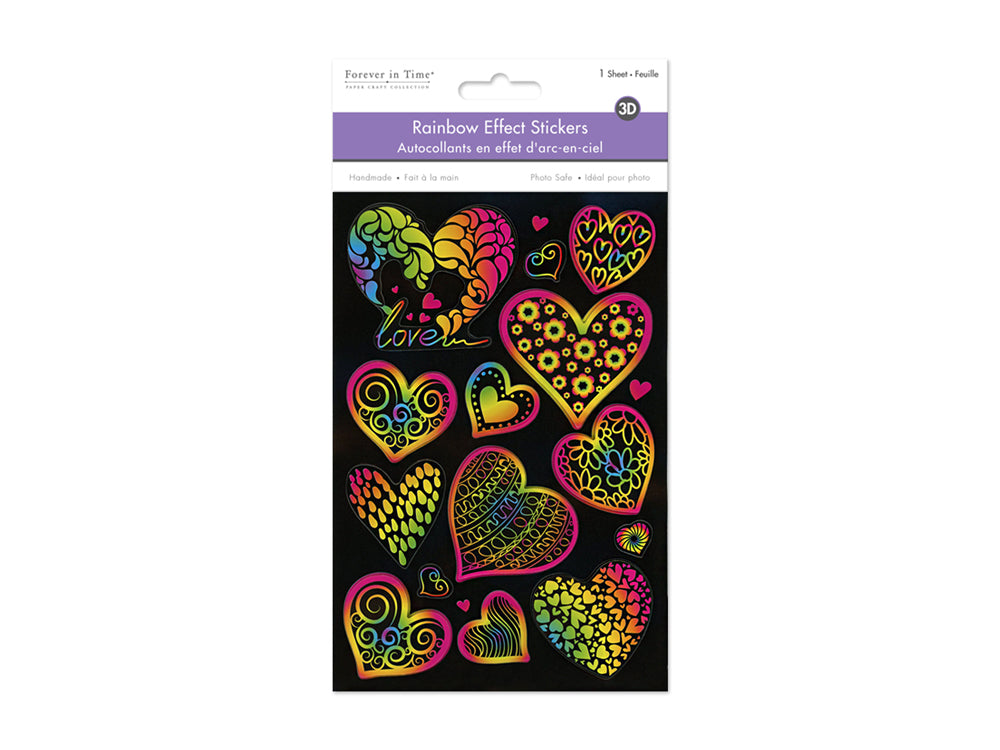 Handmade Sticker: 4.9"x7.3" 3D Rainbow Effect B) Love Hearts