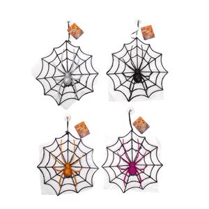 G.Ghouls 11"x11.5" Tinsel Spider Web w/Jumbo Glitter Spider, 4/C,cht