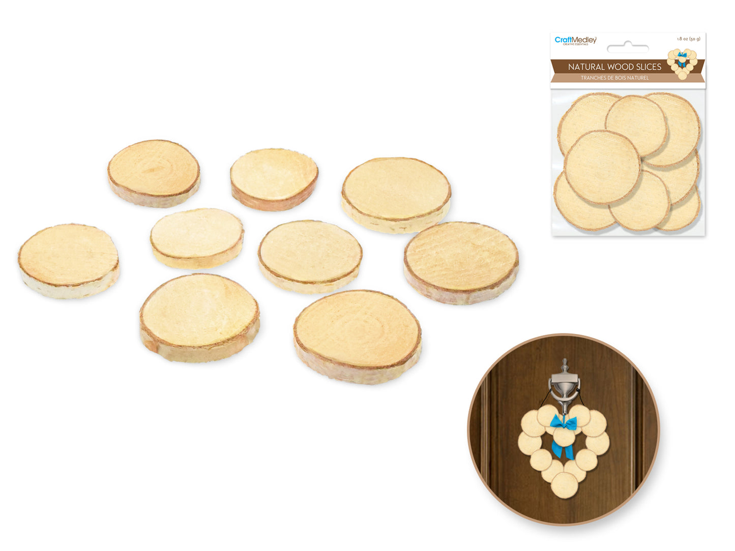 Craftwood: 3cm-6cm 50g Natural Birch Slices 0.9cm(T)