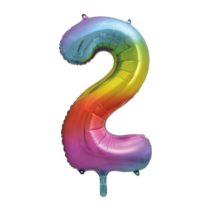 Rainbow Number 2 Shaped Foil Balloon 34"  Packaged