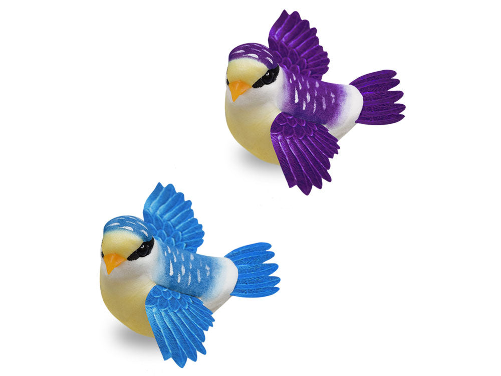 Craft Decor: 2.1"x3.8" Mini Flying Bird x2 w/Gator Clip B) Violet/Blue