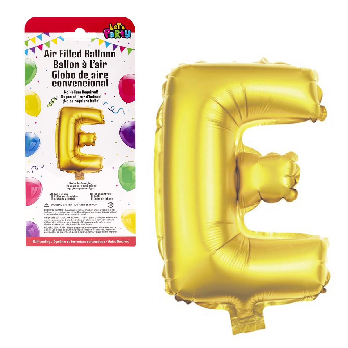 Let's Party "E" Gold Air Filled Balloon,14"