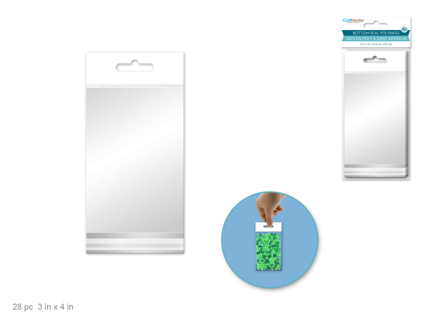 Craft Medley: Bottom-Seal OPP Polybags 3"x4" 28pc White Header