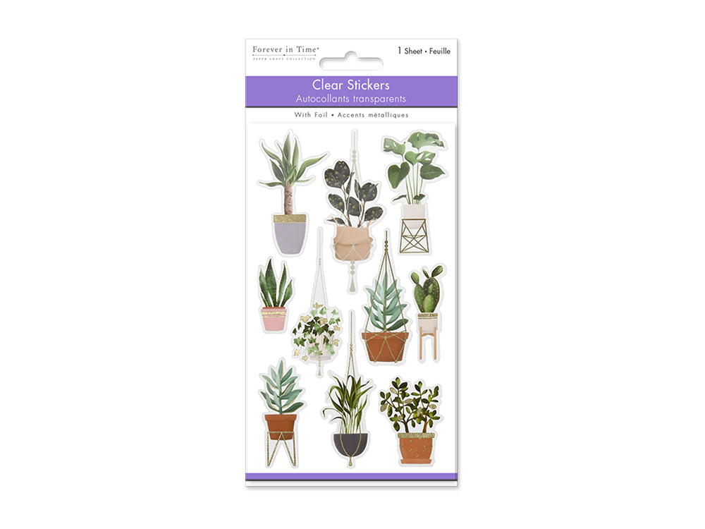 Paper Craft Stickers: 3.9"x6.9" Clear Glitter/Foil PET D) Planters
