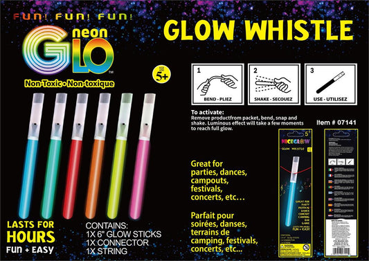 Neon Glow Whistle, 6 Asst. Cols
