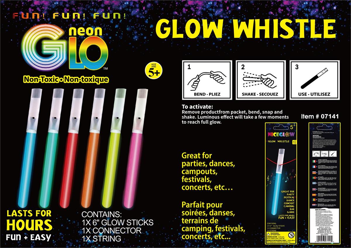 Neon Glow Whistle, 6 Asst. Cols