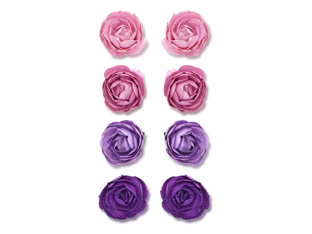 Floral Embellish: 1.1" Handmade Paper Rosebuds x8 D) Viola