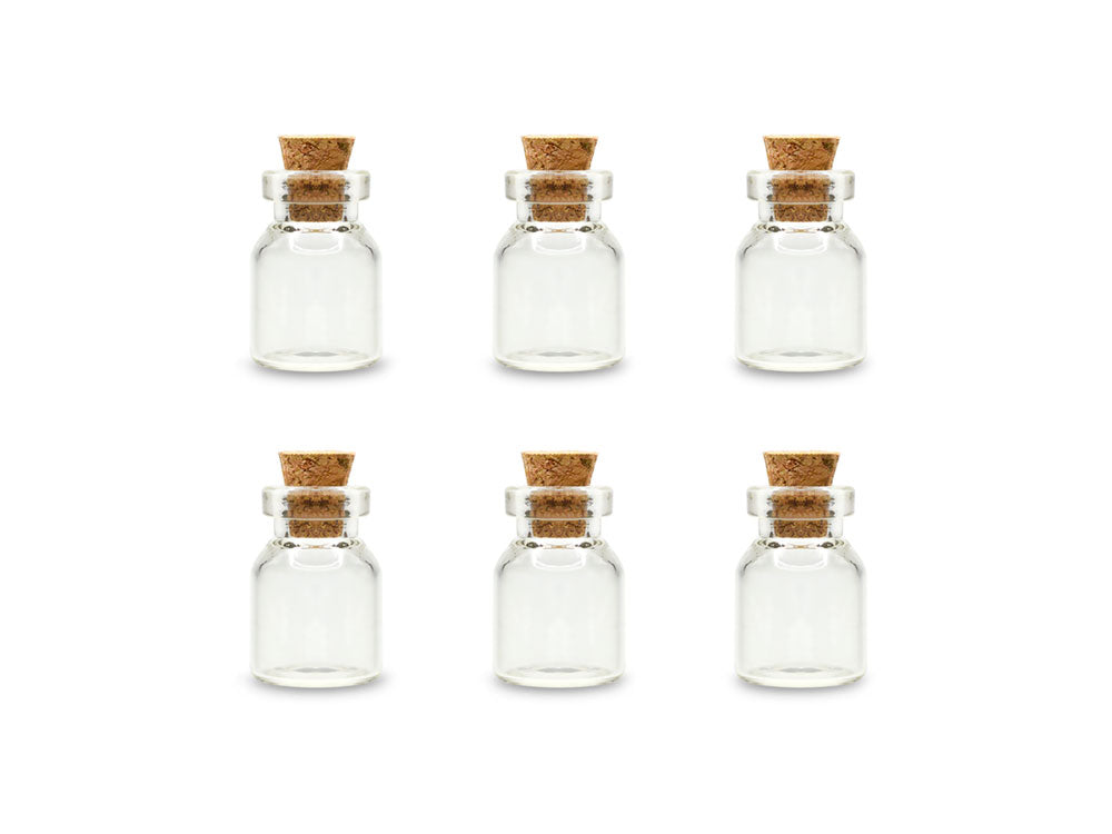 Glass Bottles: Mini Containers w/Cork Lid x6 1.5ml