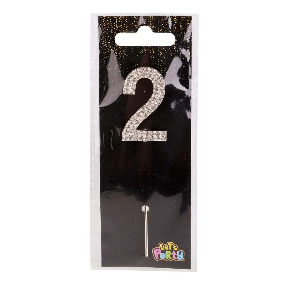 Let's Party #2 Rhinestone Numeral Cake Topper 4cm, silver