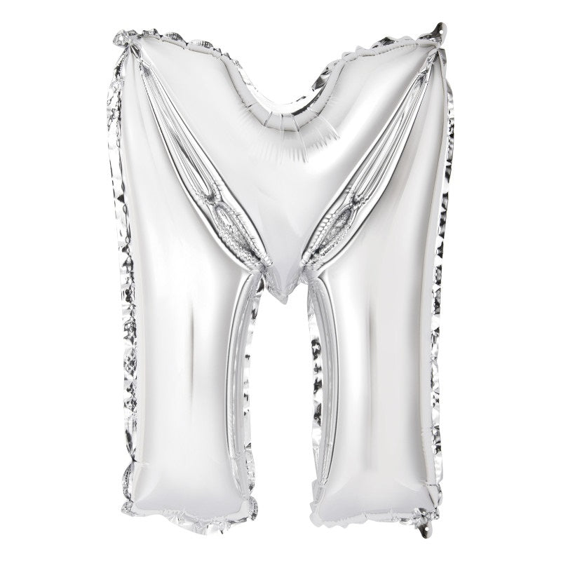 Silver Letter M Shaped Foil Balloon 14"  Packaged