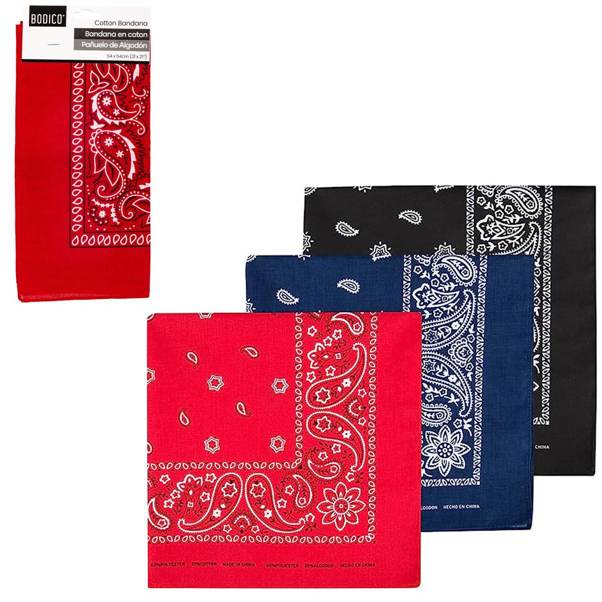 Bodico, Cotton Bandana 54x54cm Paisley, 3-asst col, hc
